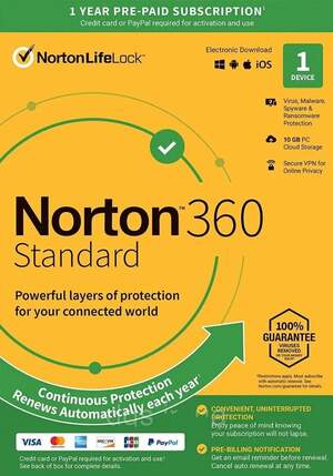 Антивірус Norton 360 Standard 10 GB для 1 Користувача, на 1 Пристрій, на 12 Місяців Антивірус Norton 360 Standard 10 GB для 1 Користувача, на 1 Пристрій, на 12 Місяців